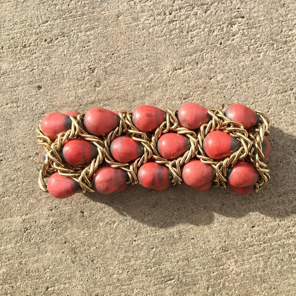 Bracelet Vintage Retro Gold Chain Orange Tear Drop - Picture 4 of 10